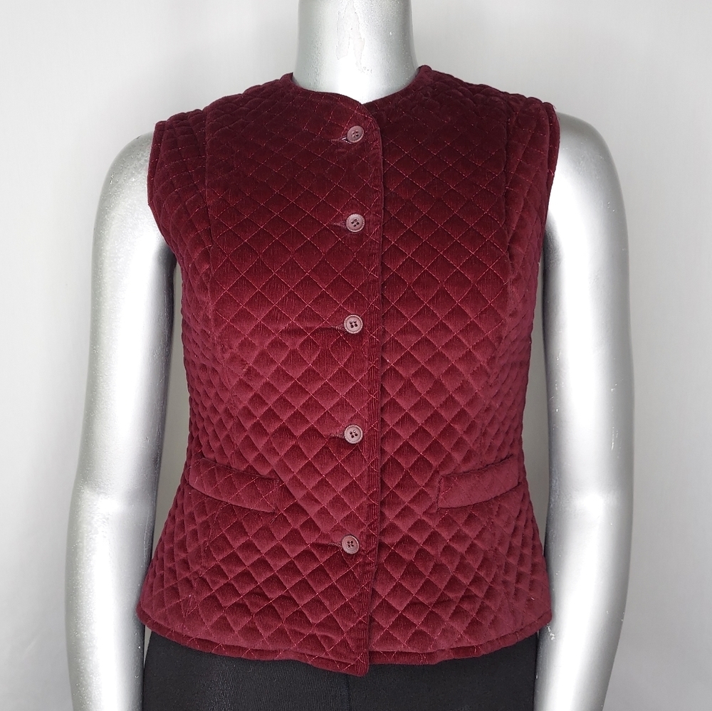 Lorch 60s Vtg Quilted Corduroy‎ Vest Womens Large Lined Button Dark Red